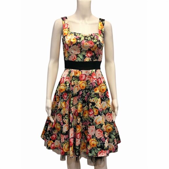 H&R London Women's Floral Fit & Flare Dress M Retro 50s Style Multicolor - Picture 3 of 7